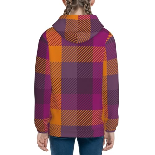 Purple Yellow Buffalo Plaid Kids Pullover Hoodies Boys Sweatshirts Girls Athletic Clothes with Pocket4
