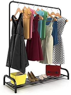 Vinsani® Heavy Duty Metal Clothes Rail Stand with Single Hanging Rail and Lower Storage Shelf - Modern Minimalist Design Organiser For Dresses Boxes & Shoes 160x45x120cm BLACK