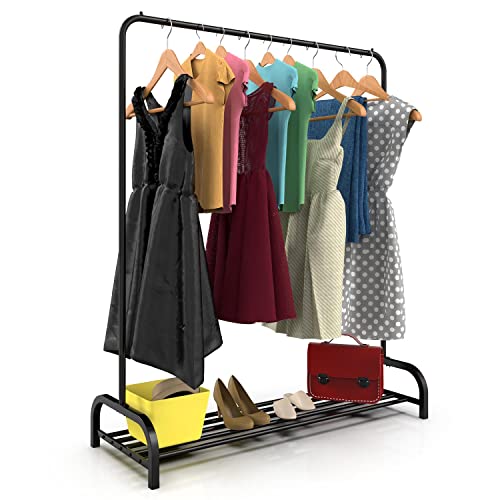 Vinsani® Heavy Duty Metal Clothes Rail Stand with Single Hanging Rail and Lower Storage Shelf - Modern Minimalist Design Organiser For Dresses Boxes & Shoes 160x45x120cm BLACK