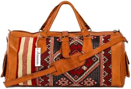 Handmade Leather Kilim Travel Bag With Shoes Pocket- Airplane Underseat Carry On Duffel Bags - For Women and Men, (Medium, Dark Almond) 1 Handmade Leather Kilim Travel Bag With Shoes Pocket- Airplane Underseat Carry On Duffel Bags - For Women and Men, (Medium, Dark Almond)