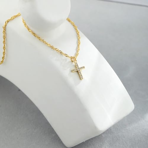 Cross Necklace for Women 14K Real Gold/Silver Plated Dainty Small CZ Cross Pendant Simple Choker Necklace Trendy Cute Sideways Cross Box Chain Necklace Easter Christian Baptism Religious Faith Jewelry Gift4