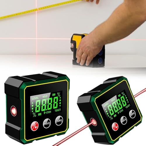 2-in-1 Digitaler Winkelmesser mit elektronischem Laser, 4-seitig wiederaufladbarer magnetischer Winkelmesser, Neigungsmesser mit LCD-Hintergrundbeleuchtung