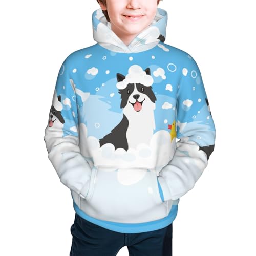 Collie in Bathtub Kids Pullover Hoodies Boys Sweatshirts Girls Athletic Clothes with Pocket2