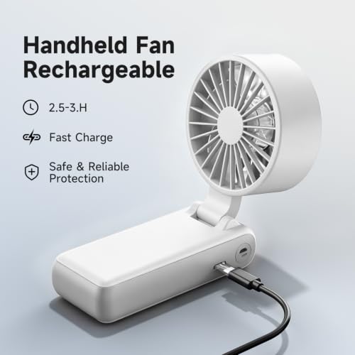 Image of ALLENERGY 3 IN 1 Handheld Mini Fan - Portable Fan,24H Max Cooling, 6000mAh Rechargeable Mini Personal Hand Fan, 100 Speeds Stepless Adjustment Mini Personal Desk Fan for Travel, Camping, Outdoor,White
