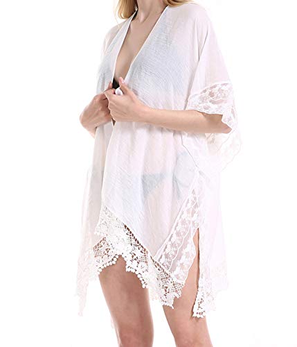 Women White Lace Beach Cover Up â€“ Summer Kimono Coverups Sleeveless/Bikini Swimsuit Swimwear Cardigan