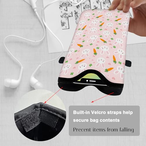 Image of Neoprene Cell Phone Sleeve Pouch Case Bag with Crossbody Strap Neck Lanyard for Women 7.1 X 3.9 in Rabbit