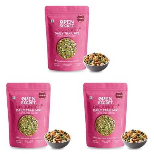 Image of Open Secret Trail Mix | 200gm, 7 Superfood in 1 Mix | Dry Fruits Mixed pack, Mixed Dry Fruits, Mix Dry Fruits, Mixed Nuts, Contains Cashews, Almonds, Pista & more Healthy Snacks (Pack of 3)
