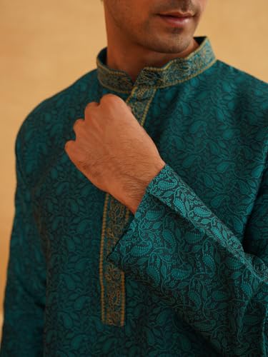 Image of SOJANYA Men's Silk Blend Kurta for Navratri | Paisley Print Regular Fit Ethnic Kurta for Festival & Puja