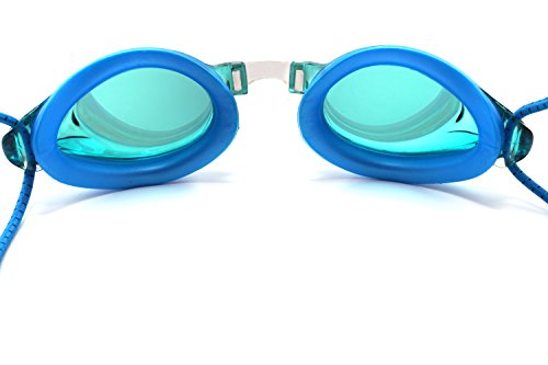Image of Anti Fog Racing Swimming Goggles with Quick Adjust Bungee Strap (Blue Mirrored)