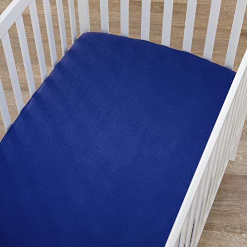 Image of American Baby Company Supreme 100% Natural Cotton Fitted Crib Sheet 52 inch x 28 inch, Enhanced Thickness for Soft, Breathable & Hypoallergenic Jersey Comfort, Royal, Neutral for Boys & Girls (Pack of 2)