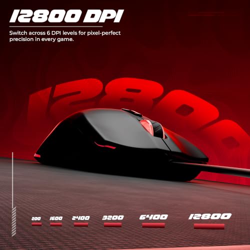 Image of Zebronics Viper 50 Premium Gaming Wired Mouse, 12800 DPI, 1000Hz Polling Rate, Gaming Grade Sensor, Huano Switches, 6 DPI Levels, 7 Buttons, Advanced Windows Software Support, 1.5m USB Cable (Black)