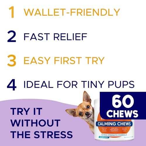Image of Advanced Calming Chews for Dogs - Hemp Treat + Melatonin + Valerian - Relaxing Bites - Calming Care - Stress Relief - Made in USA - Calm, Sleep Aid, Storms - 60Ct