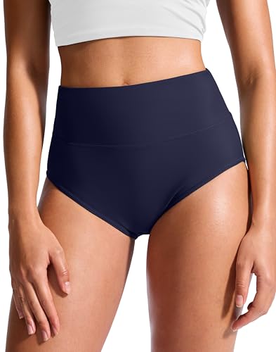 G Gradual Womens High Waisted Bikini Bottoms Tummy Control Swim Bottom Full Coverage Bathing Suit Swimsuit Bottoms for Women(Navy M)