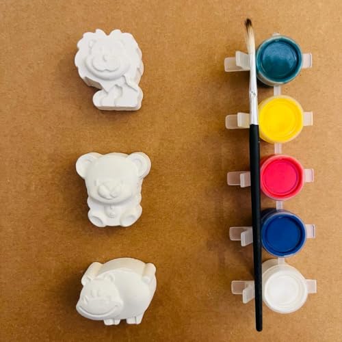 Image of Meenas DIY Kids Plaster Painting Kit - Paint Your Own 3D Figurines with Acrylic Colours & Brush | Perfect Birthday and Farewell Gift, Creative Art & Craft Activity Gift for Kids 2+ (Animal)