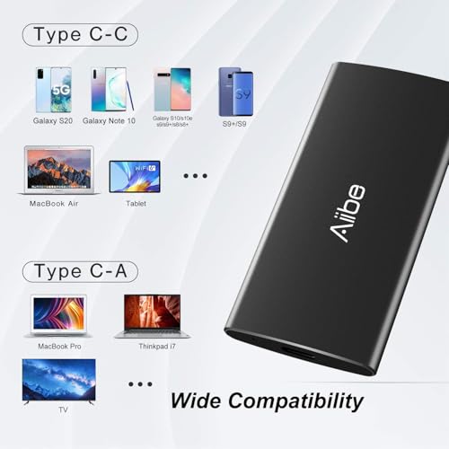 Image of Aiibe 256GB External SSD External Hard Drive 256GB USB C Portable SSD, Up to 500MB /s, USB 3.1, External Solid State Drive for Laptop, Mac, PS4 (Black)