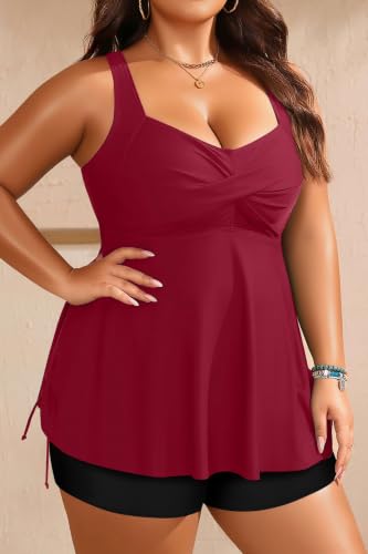 Image of Aqua Eve Women Plus Size Tankini Swimsuit Two Piece Flowy Swimdress Bathing Suits with Shorts