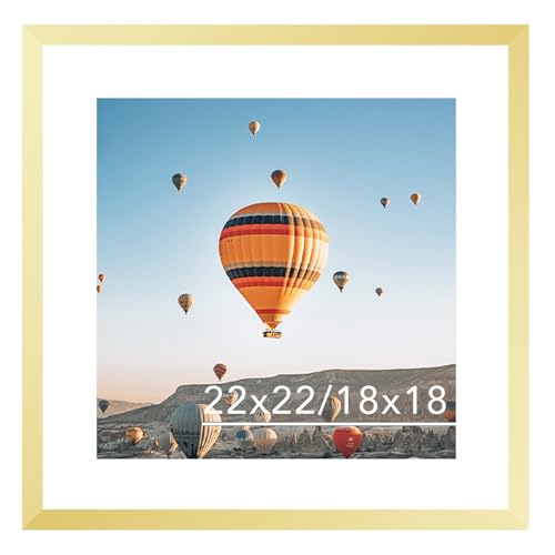 Image of JCJMY 22x22 Picture Frame Gold with 18x18 Mat, Display Photo 18x18 with Mat or 22 x 22 Without Mat, Wall Hanging Large 22x22 Poster Frame with Shatter Resistant Plexiglass,Gold