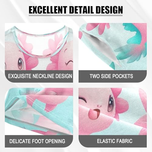 Pajama Sets Short Sleeve Axolotl Pink Soft Cotton Summer Sleepwear 2 Piece PJS Size 5-14T3