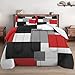 Twin Size Comforter Set with Pillowcase, Black White Red Geometric Soft Bedding Set for Kids and Adults Bedroom Bed Decor