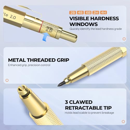 Image of Nicpro Mechanical Pencil Set 37pcs 4pcs Metal Drawing Pencils 0.3 /0.5 /0.7 /0.9mm and 2pcs 2mm Lead Holder (6B 4B 2B HB 2H 4H) School Supplies Sketching Drawing with 23 Refills