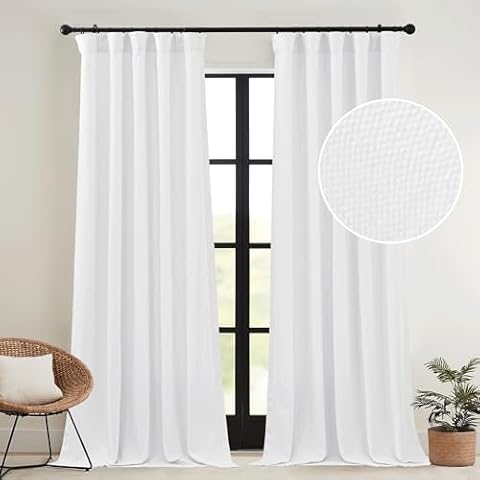 RYB HOME 96 Inch White Linen Curtains Cover