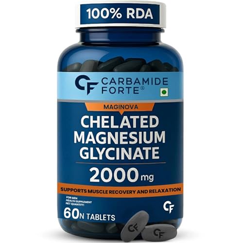 Image of Carbamide Forte Chelated Magnesium Glycinate Supplement 2000mg Per Serving | Magnesium Supplement Supports Muscle Recovery & Better Sleep - 60 Veg Tablets