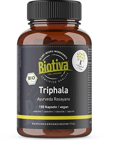 Triphala Bio 150 Kapseln - 500mg je Kapsel - 75 Tage Dosis - hochdosiertes Biotriphala - abgefüllt und kontrolliert in Deutschland - vegan - Biotiva