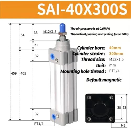 Cylindre pneumatique standard à double effet SAI40 avec amortissement structurel