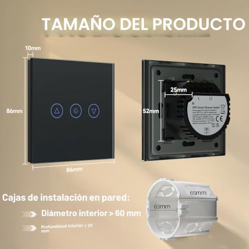 Miniatura 5 de Interruptor Táctil Inteligente Wifi, Interruptor De Luz Es Necesario Un Cable Neutro Interruptor De Pared Compatible Con Alexa Tuya Del Reino Unido, Frente De Cristal, De Bseed.