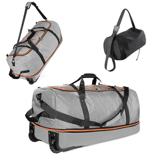 Vomgomfom 32“ Soft-Sided Zusammenklappbar Reisetasche auf Rädern, 110L erweiterbar 140L Rollende Sporttasche mit Passender Aufbewahrungstasche, Grau