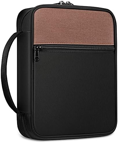 FINPAC Bible Cover, Carrying Book Case Church Bag Bible Protective with Handle and Zippered Pocket, Perfect Gift for Mother Lady Women Men, Black & Brown
