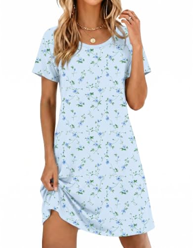 Image of Ekouaer Nightgowns for Women Short Sleeve Night Dress Printed Sleepwear