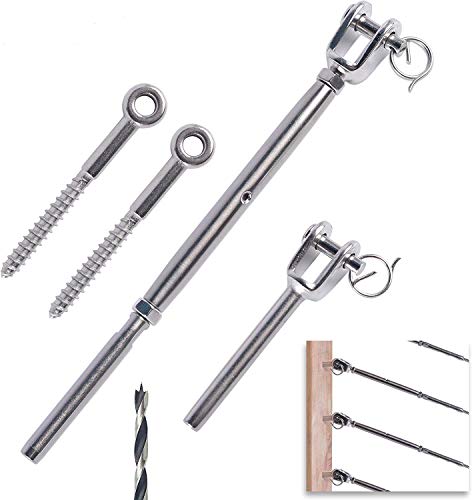 180° Adjustable Deck Cable Railing Hardware Kit for Stair Railing, Includes 30pcs Jaw Swage Turnbuckle, 30pcs Fork Jaw End Fitting and 60pcs Lag Screw Eye, T316 Marine Grade(30 Pack)