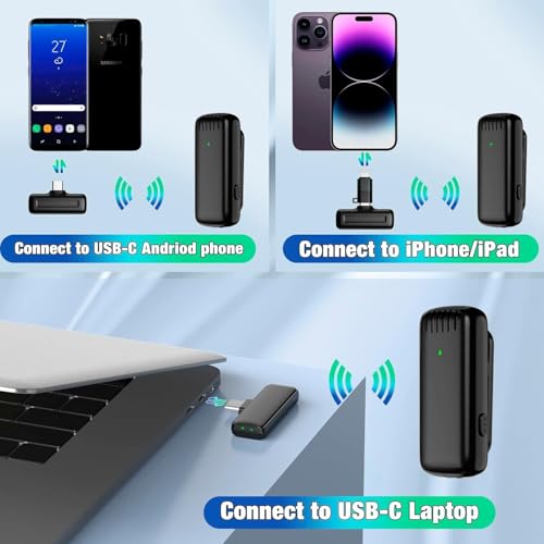 Image of Omnidirectional Wireless Lavalier Microphone for Android /iPhone 3 in 1 Collar Mic with USB-C & Lightning Plug | Rechargeable Wireless Mini Portable Bluetooth Speaker with Microphone (J-13 Black)