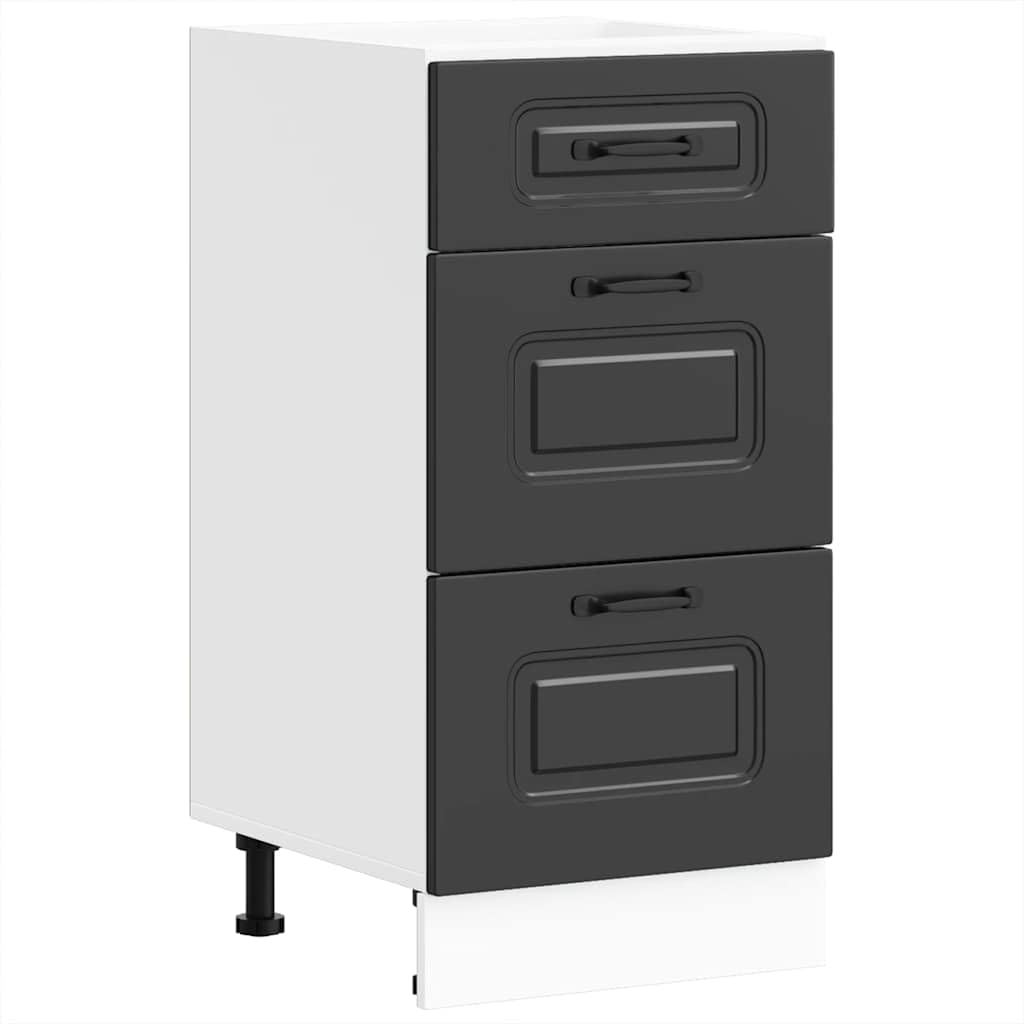 Gabinete de conversión de estufa Kalmar material de madera negra con patas ajustables en altura y compartimento grande para una protección confiable y fácil limpieza en su cocina, diseño