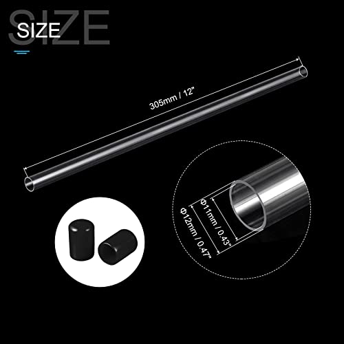 Image of PATIKIL Clear Rigid Tube Round Plastic Tubing with Black Rubber Caps Polycarbonate Water Pipe, 305mm / 12 Inch Length, 11mmx12mm /0.43 inchx0.47 inch, 1 Set
