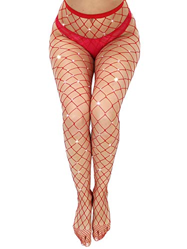Image of Fishnet Stockings Mesh Pantyhose Rhinestone High Waist Tights for Women