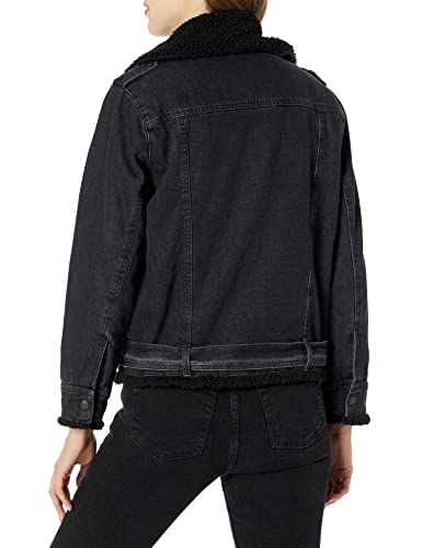 Calvin Klein Women's Oversized Belted Moto with Sherpa Denim Jacket2