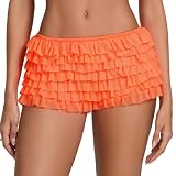 Acrawnni Y2k Damen-Shorts, Lolita, mehrlagige Pumphose, süße Rüschen, Spitzenbesatz, Kürbishose, elastische Taille, Mini-Shorts, H-orange, S
