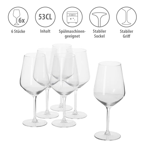 Foto von alpina Weingläser Rotwein - Weingläser Set 6 Teilig - Weinglas 53cl - Spülmaschinenfeste Rotweingläser - Wein Geschenk für Rotwein - Glas, Weiß