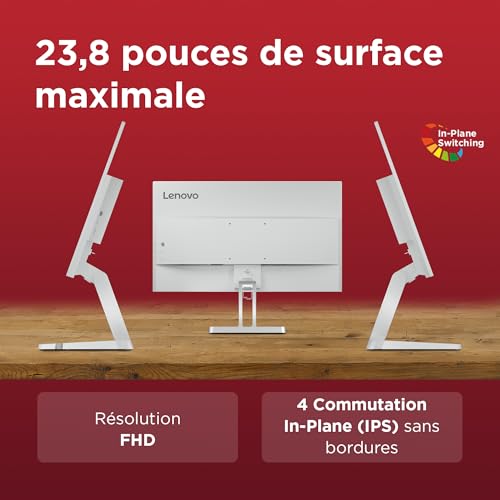 Lenovo L24i-4B - Écran 23.8'' FHD (IPS, 100 Hz, 4 ms, VGA+HDMI, Cable HDMI) - Gris