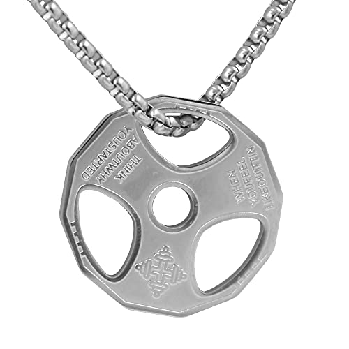 Dumbbell Necklace Fitness Gym, Weight Plate Barbell Pendant Stainless Steel