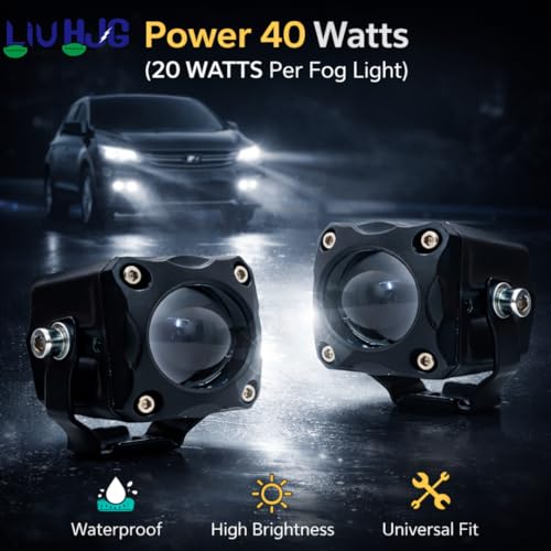 Image of LIU HJG LED Tiny Laser Cannon Single Lens Fog Light Wateproof & Dustproof High Brightness 40W 12V DC Power Yellow White & Red Devi Eye Light Universal fit for All Bikes & Cars (Pack of 2 With Switch)