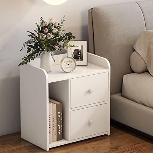 Houmpeady Nightstand, Modern White Night Stand with 2 Drawers and Open