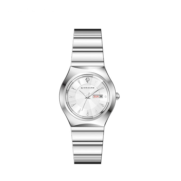 Image of Giordano Analog Pair Watch for Unisex with Round Dial, Crystal Indices, Date Display and Stainless Steel Strap