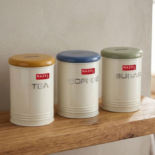 Image of HAZEL Tea Coffee Sugar Container Set of 3 with Airtight Lid for Kitchen Storage