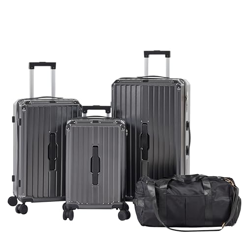 PC+ABS Lightweight Luggage Set - 4 pcs with Collapsible Cup Holder, 360¡ã Silent Spinner Wheels, TSA Lock, Gray - Travel in Style and Convenience!