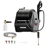 Giraffe Tools Grandfalls Pressure Washer, Electric Wall Mount Power Washer with 100FT Retractable Pressure Hoses, 2900PSI, 2.2GPM, 4 Nozzles, Foam Cannon for Cars/Patios, Dark Silver