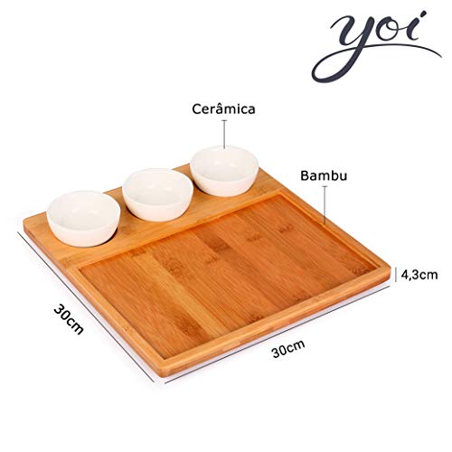 Petisqueira de Bambu e Cerâmica 30X30CM