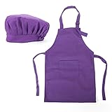 Opromo Colorful Cotton Canvas Kids Aprons and Hat Set, Party Favors(S-XXL)-Purple-L